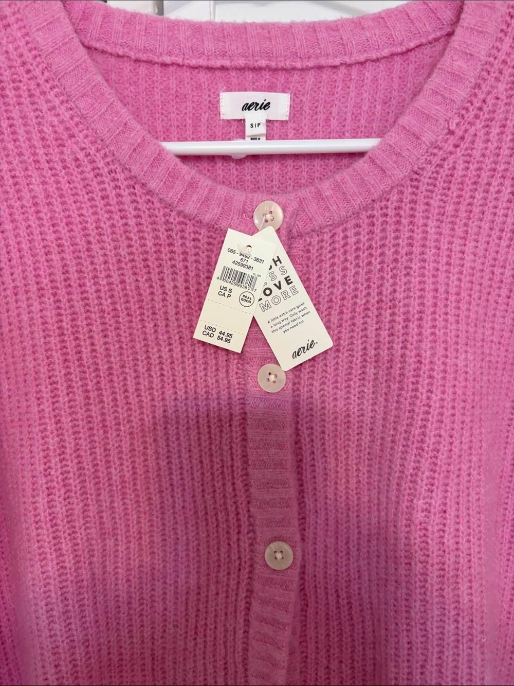 Aerie Bright Pink Short-Sleeve Button Cardigan - Picture 9 of 9